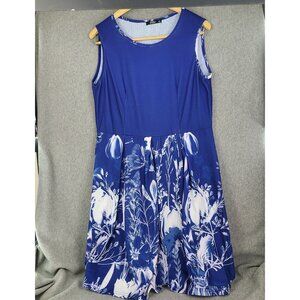 Lily by Firmania Bright Blue Midi Dress Floral Print Skirt Woman Large